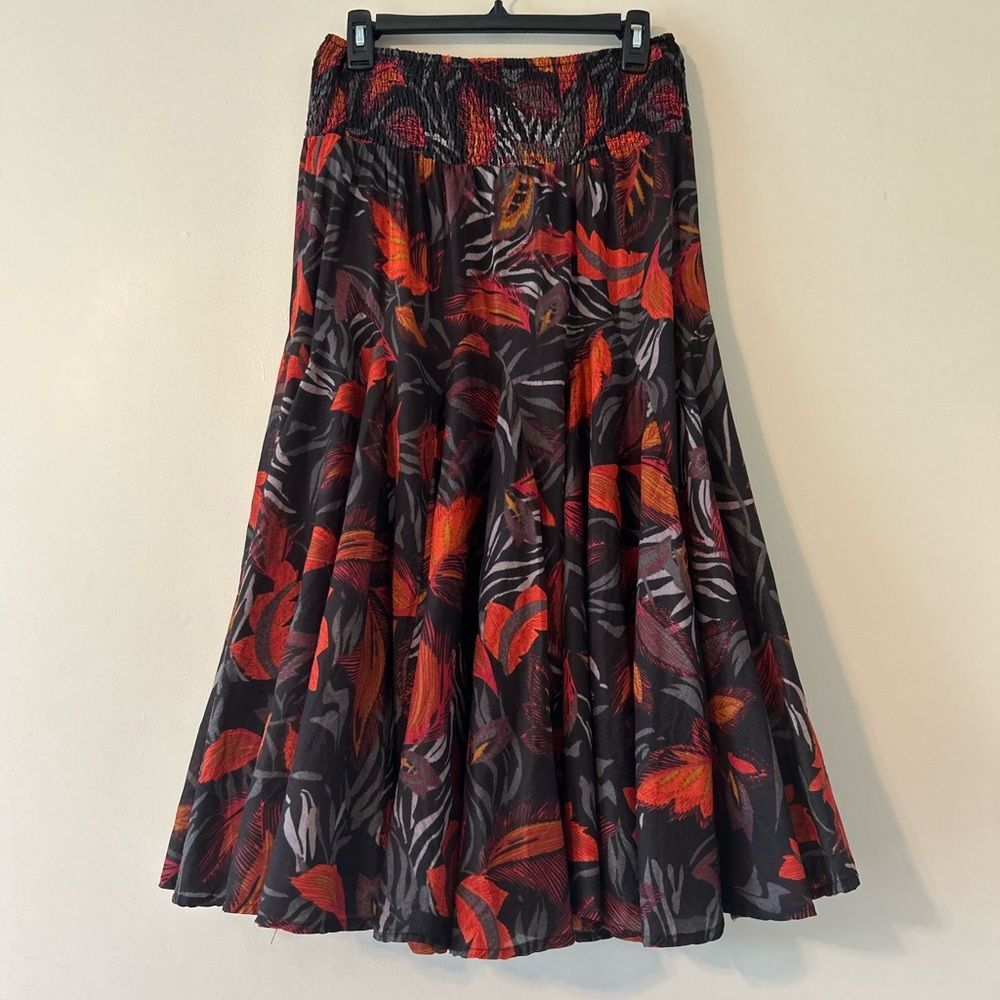 Philosophy
Black Red Circle Maxi/Midi Med 100% Cotton Elastic Waist Leaf Zebra